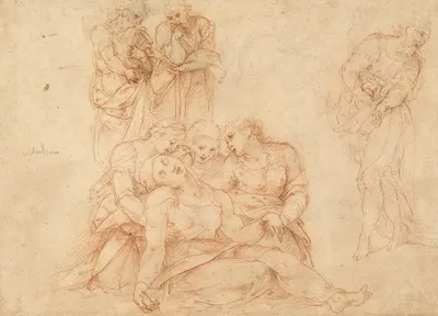 The Swooning Virgin Supported by Three Holy Women and Three Studies of Men by Cesare da Sesto, 1510 — digital art print…