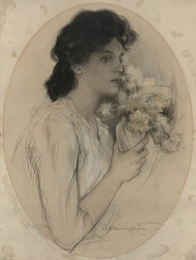 Girl with Flowers by Charles Allan Gilbert, 1903 — digital art print download
