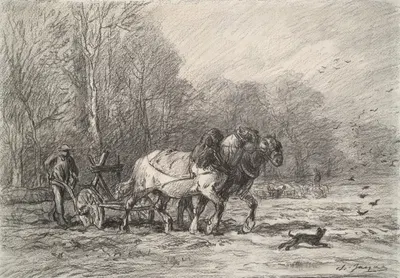 A Peasant with a Horse Drawn Plough by Шарль Эмиль Жак — digital art print download