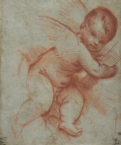 Winged Putto Holding the Base of a Cross by Последователь Тициана, 1477–1510 — digital art print download