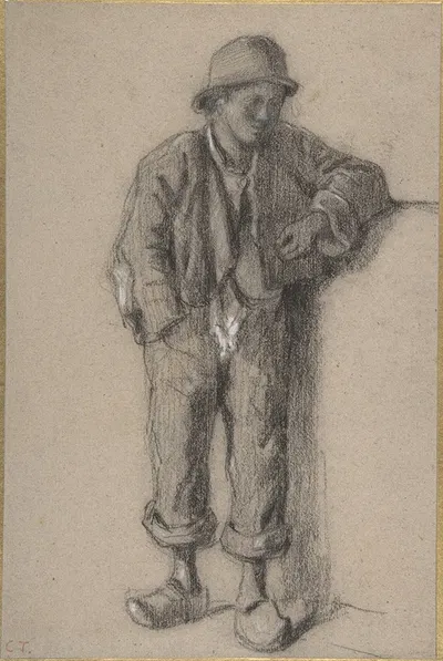 A Standing Peasant Boy in Hat and Wooden Shoes by Constant Troyon — digital art print download