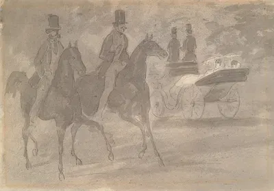Horse-Drawn Carriages Riding in a Park by Constantin Guys — digital art print download