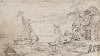 Riverscape with Two Sailboats and Several Figures by Cornelis Claesz. van Wieringen — digital art print download