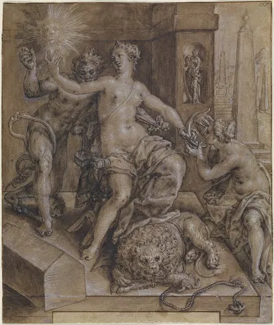 Design for the central section of The Mirror of Virtue by Корнелис Кетел, 1594 — digital art print download