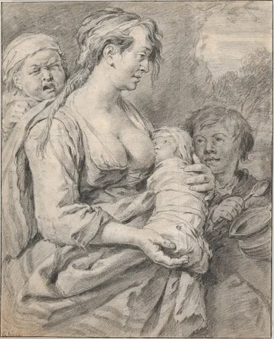A Gypsy Mother with Three Children by Cornelis Visscher — digital art print download