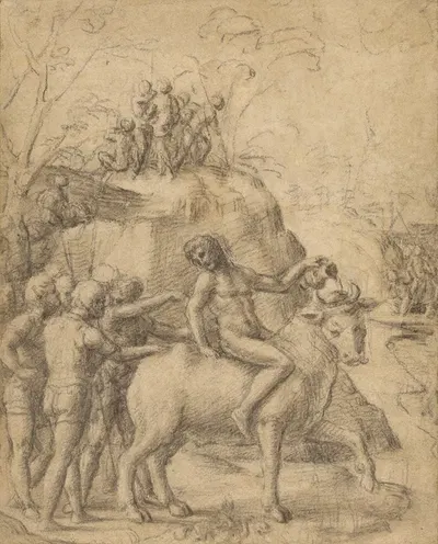 A Man Riding a Bull, and Other Figures by Корреджо, 1517–1519 — digital art print download