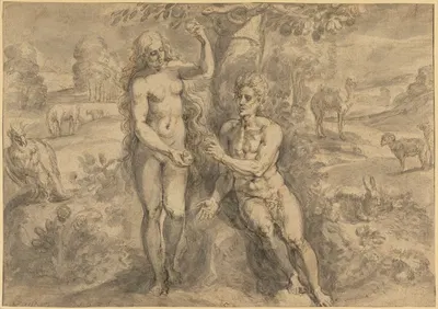 Eve Tempting Adam by Crispijn van den Broeck, 1575 — digital art print download