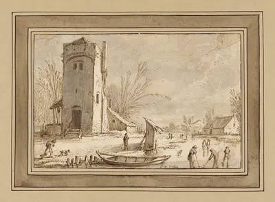 Winter Landscape with Tower by Эсайас ван де Вельде, 1613–1614 — digital art print download
