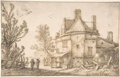 Landscape with an Inn by Esaias van de Velde, 1629 — digital art print download