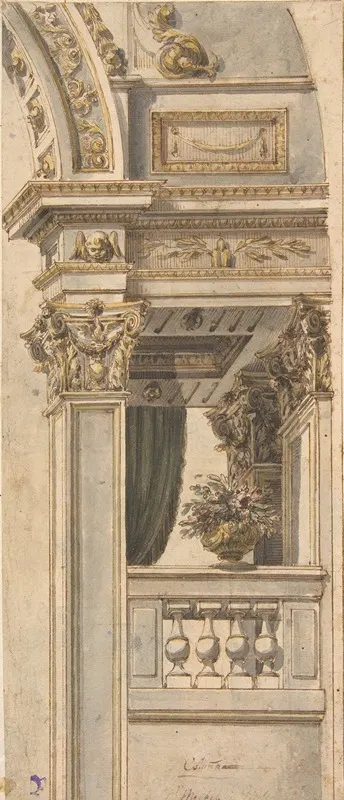 Design for Part of a Wall Elevation with a Balcony flanking an Arch by Faustino Trebbi — digital art print download