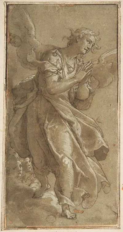 A Standing Angel and two Cherubs by Federico Zuccaro — digital art print download