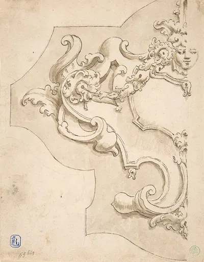 Design for Half Cartouche with Mask by Fortunato Tesi — digital art print download