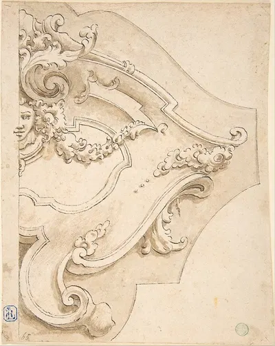 Design for Half Cartouche with Mask by Fortunato Tesi — digital art print download