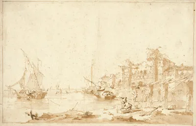 An Imaginary View of a Venetian Lagoon, with a Fortress by the Shore by Франческо Гуарди, 1750–1755 — digital art print…