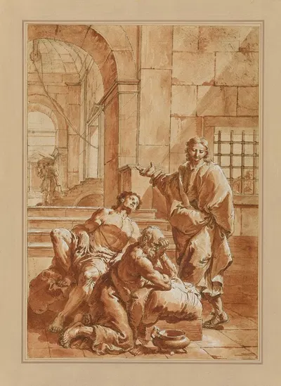 Joseph Interpreting the Dreams of his Fellow Prisoners by Франческо Фонтебассо, 1750 — digital art print download