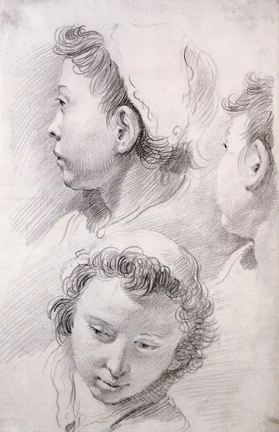 Three Studies of the Head of a Youth by Франческо Фонтебассо, 1737 — digital art print download