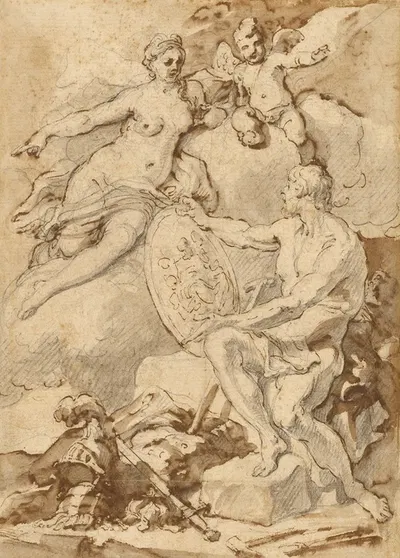Venus Receiving from Vulcan the Arms of Aeneas by Франческо Солимена, 1704 — digital art print download