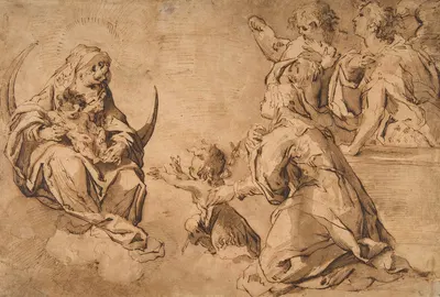 Madonna and Child with Saint John, Saint Anne, and Two Angels in Adoration by Francesco Stringa, 1635–1709 — digital art…
