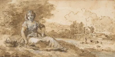 Seated Girl in a Landscape by Франческо Цуккарелли — digital art print download
