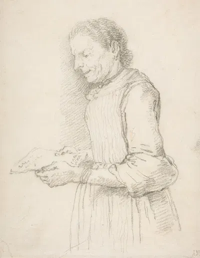 Woman in Half-Length, Profile View Facing Left and Reading a Piece of Paper Signed 'Catarina' by Франческо Цуккарелли —…