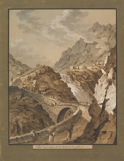 Devil's Bridge toward the Gothard Mountain in Switzerland by Franz Xaver Triner, 1785–1824 — digital art print download