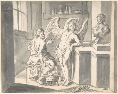 Daedalus Forming the Wings of Icarus out of Wax by Franz Xaver Wagenschön — digital art print download
