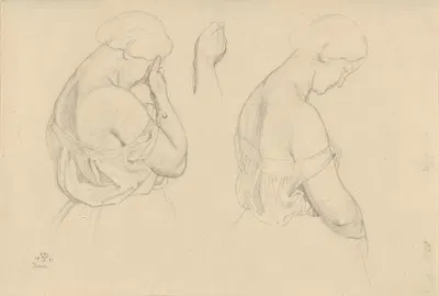 Two Female Figures in Half-length and a Study of a Hand by Фридрих Преллер Старший, 1861 — digital art print download
