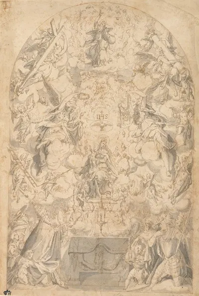 Madonna and Child with Angels Bearing Symbols of the Passion by Friedrich Sustris, 1583 — digital art print download