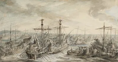 The Roman Fleet Victorious over the Carthaginians at the Battle of Cape Ecnomus by Габриэль де Сент-Обен, 1763 — digital…