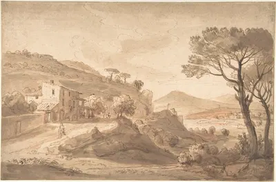 Italianate River Landscape with an Inn by Gaspar Van Wittel — digital art print download