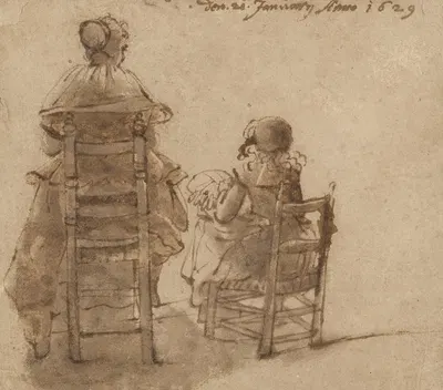 A Lady and a Child Making Lace by Жерар тер Борх, 1629 — digital art print download