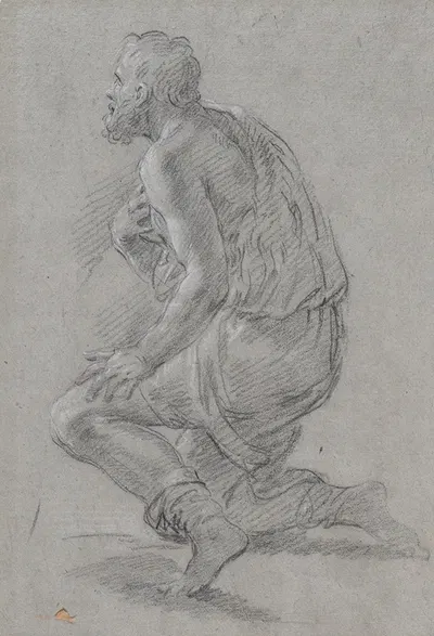 Study of Male Figure Kneeling in a Three-Quarter View, Facing Left (a Shepherd) by Giacomo Zoboli — digital art print…