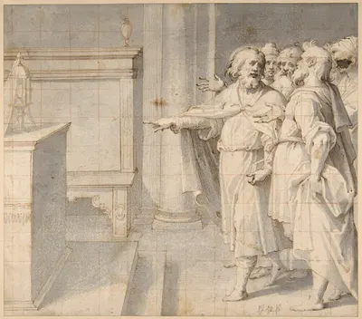 A Male Saint Followed by a Group of Men, Pointing to a Monstrance on an Altar by Giovanni Battista Trotti, 1555–1619 —…