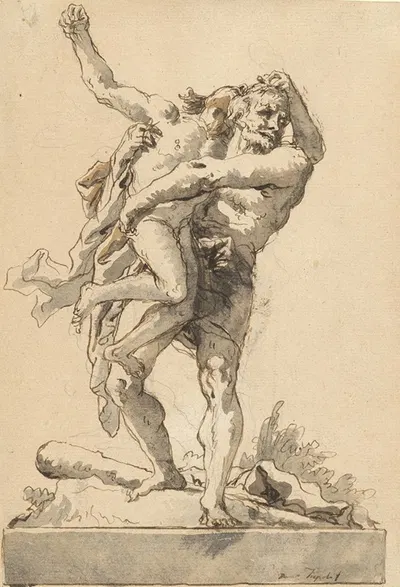 Hercules and Antaeus (with a Base Below) by Джованни Доменико Тьеполо — digital art print download