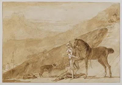 Landscape with a Horse Held by a Page by Джованни Доменико Тьеполо — digital art print download