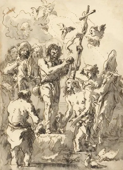 The Baptism of Christ (with Two Ducks in the Water at Lower Right) by Джованни Доменико Тьеполо — digital art print download