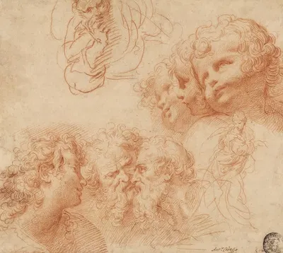 Head and Figure Studies by Giulio Cesare Procaccini, 1612 — digital art print download