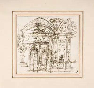 Design for a Stage Set; Highly Decorated Interior of a Palace by Giuseppe Valeriani, 1740–1770 — digital art print download