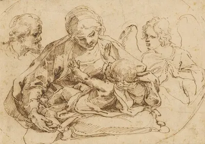 Holy Family with an Angel by Гвидо Рени — digital art print download