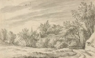 Village Path with Church Spire in the Distance by Guillam Dubois, 1650 — digital art print download
