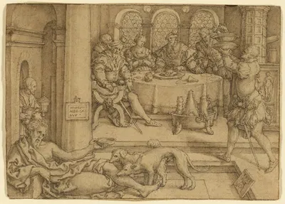 Lazarus Begging for Crumbs from Dives's Table by Генрих Альдегревер, 1552 — digital art print download