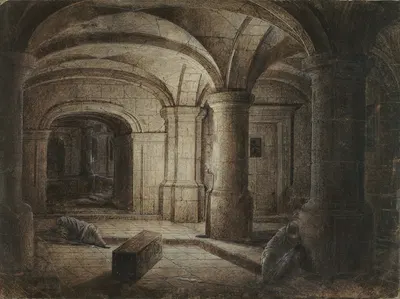 The Crypt of a Church with Two Men Sleeping by Хендрик ван Стенвейк Младший — digital art print download
