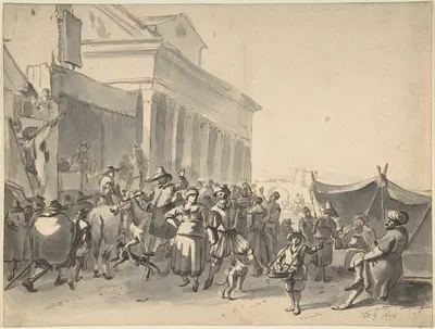 An Italian City with a Crowd Watching Actors in an Outdoor Theater by Хендрик Версхуринг — digital art print download