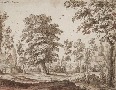 Trees and Two Cottages by Hendrik Hondius the Elder — digital art print download