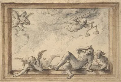 Design for a ceiling with an allegory of Justice by Hendrik-Frans Verbruggen — digital art print download