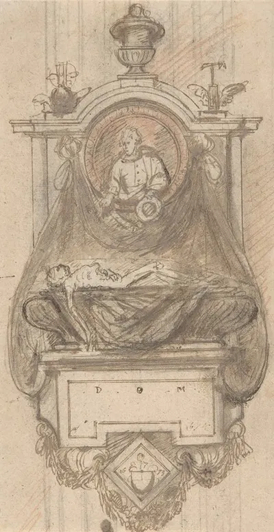 Design for a sepulchral monument with a portrait bust by Hendrik-Frans Verbruggen, 1673 — digital art print download