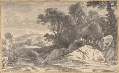 A River Landscape with Travellers by Герман ван Свейнвелт — digital art print download