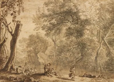 Woodland Landscape with Nymphs and Satyrs by Герман ван Свейнвелт, 1636 — digital art print download