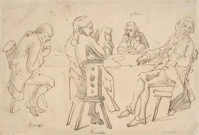 Four Artists seated at a table by Гораций Верне — digital art print download