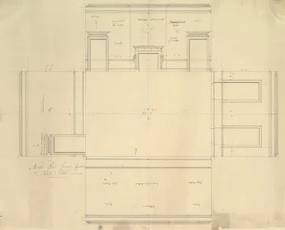 Treasury House, 10 Downing Street, London; Plan of the End Room Below (Northwest Corner Room, First Floor) by Isaac Ware —…